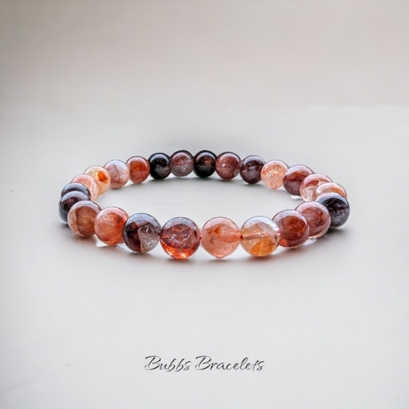 Red Hematoid Quartz Crystal Bracelet 8mm Natural Stones Unisex - Picture 3 of 3